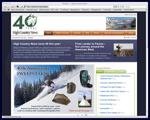 High Country News 40th Anniversary sub-site screen shot.